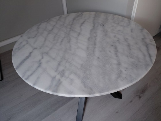 Image 1 of Designer dining table round marble top 110cm | black base