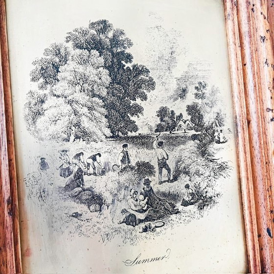 Image 1 of Antique framed copper engraving of a summer landscape "Summer" 1890s