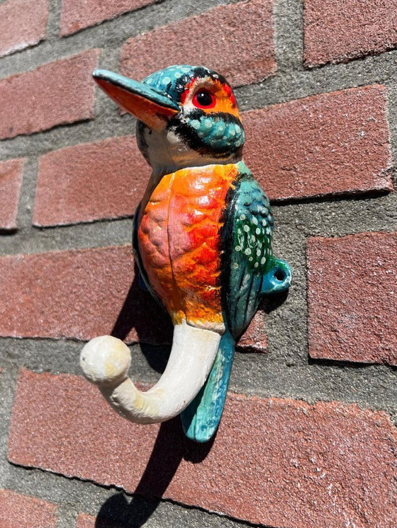 Image 1 of Set of 2 cast iron kingfisher bird sculptures that also serve as sturdy wall hooks - Free Shipping