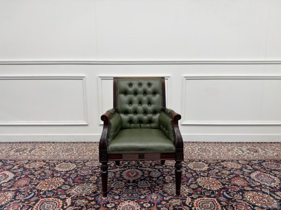 Classic English Chesterfield Office Armchair – Leather, Wood (photo 3 of 7)