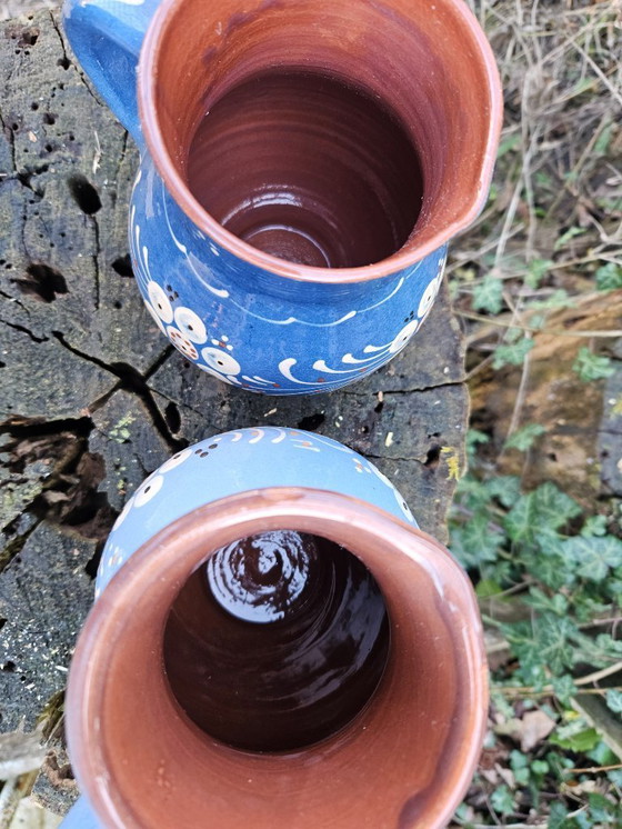 Image 1 of Ensemble de 2 pichets en céramique peints à la main, style vintage du milieu du siècle, provenant d'Autriche