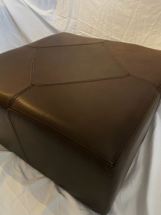 Vintage dark brown leather pouf, geometric stitching, Footstools & poufs (photo 6 of 6)