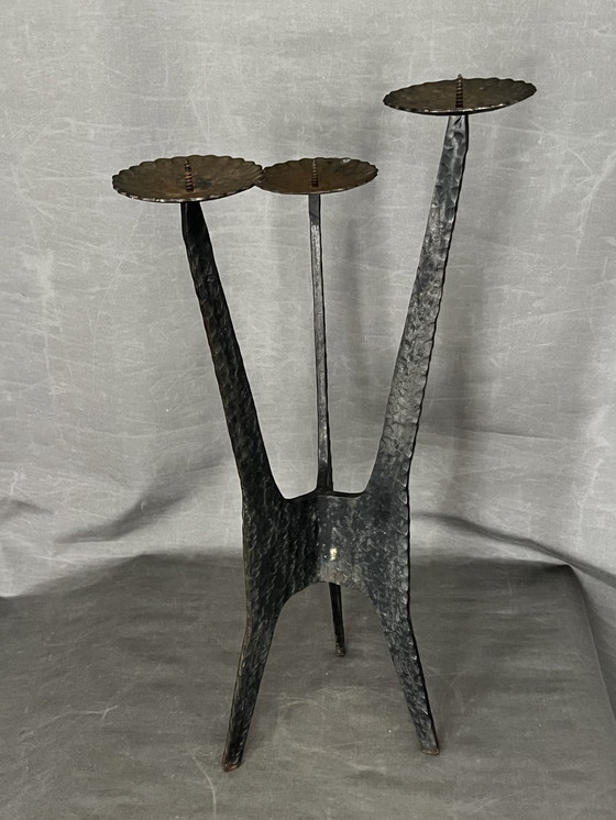 Image 1 of Brutalist Wrought Iron Floor Candelabra - Approx. 1960 Design
