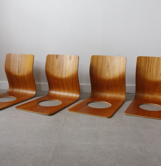 Image 1 of Tendo Mokko Plywood Zaisu Floor Chairs 4pcs Japanese Ryokan Style Vintage