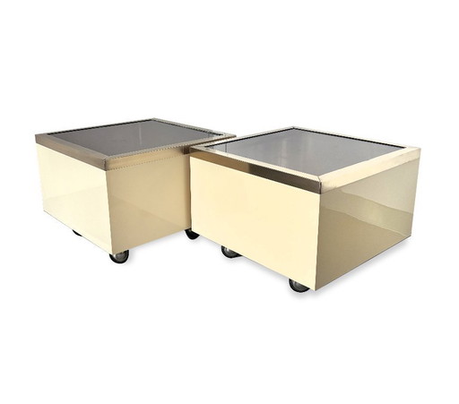 Cremefarbenes Lack-Couchtisch-Duo, Sofaende. 1970