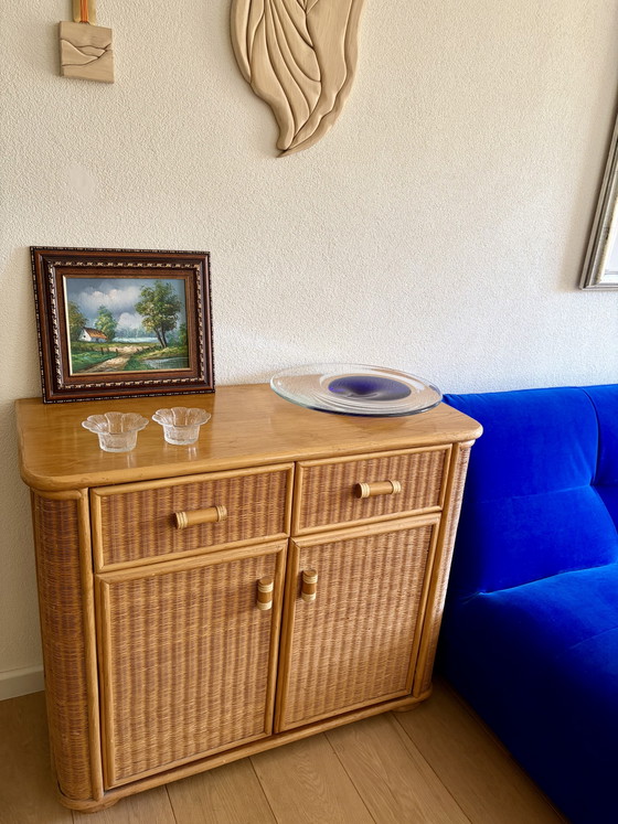 Vintage Rattan Sideboard / Bamboo Cabinet – Boho 1970s (94 cm) (photo 3 of 15)