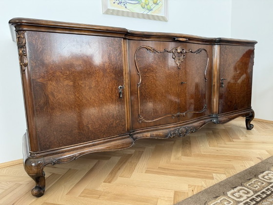 Image 1 of Vintage Mid-Century Chippendale sideboard, walnut root, 230 cm