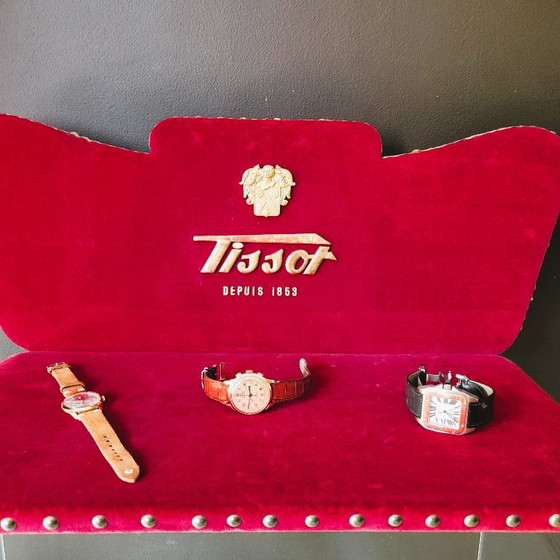 Large Tissot Watch Display in Red Velvet Vintage 60', Decorative Objects, Metal (photo 3 of 8)