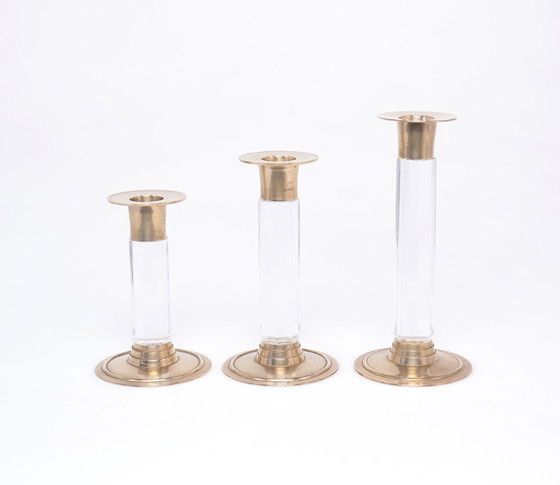 Image 1 of Vintage set kandelaren messing en lucite, 1970s