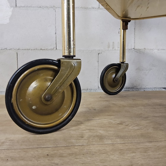 Image 1 of Vintage Engelse Serveerwagen Goudkleurig 50s/60s trolley / barcart (alluminium) hotel troley