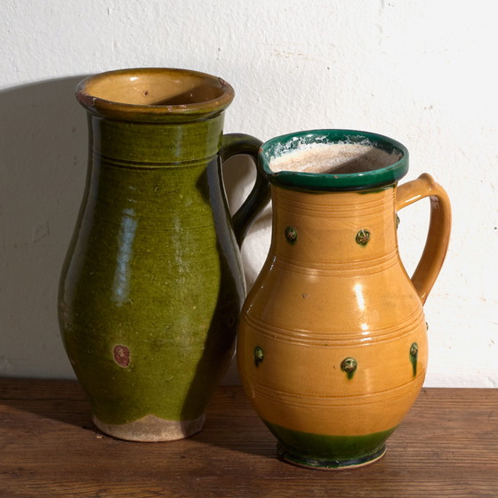 Pair of Antique Glazed Ceramic Jugs, Central Europe, circa 1920, Crockery, Green (photo 7 of 7)
