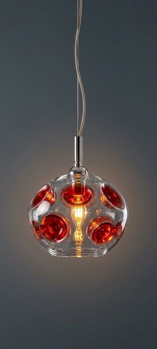 Lámpara colgante estilo era espacial, cristal de Murano original, altura ajustable.