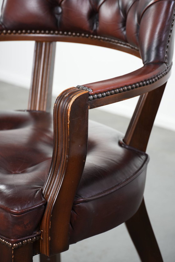 Image 1 of 2 x Donkerbruine rundleren chesterfield eetkamer/ bijzet/ bureaustoel in Engelse stijl