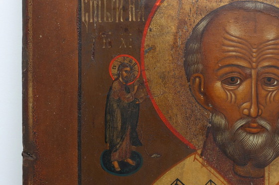 Image 1 of Icona religiosa russa del XIX secolo di San Nicola Taumaturgo