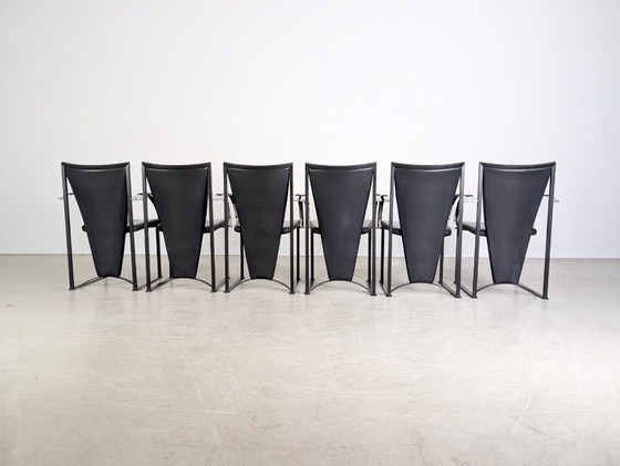 Image 1 of Set di 6 sedie originali Ronald Schmitt, sedia di design in pelle, nera
