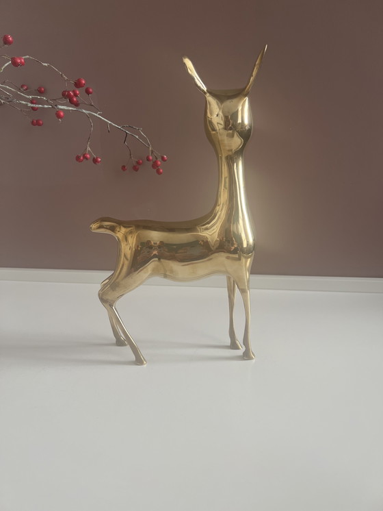 Image 1 of Hollywood Regency brass XL deer/bambis