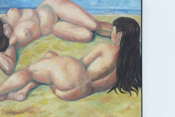 Image 1 of Dipinto d'epoca di grandi dimensioni, olio su tela - Due figure sdraiate