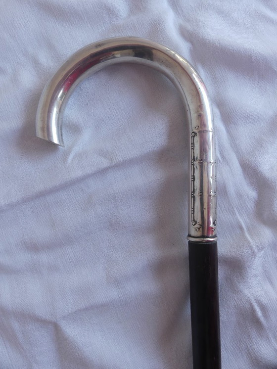Image 1 of Canne 800 argent Lutz & Weiß Pforzheim ébène 94 cm Art Nouveau aeb