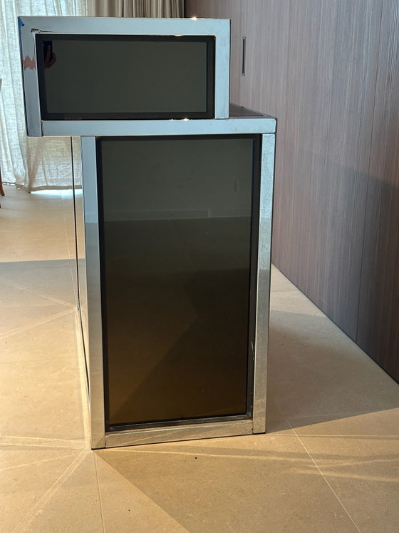 Getränkeschrank Siebzigerjahre, Glas, Metall, Schwarz (Foto 3 von 5)