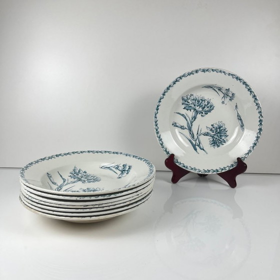 Image 1 of Set of 8 soup plates, "Oeillet" pattern, KG Lunéville, ironstone, 19th century