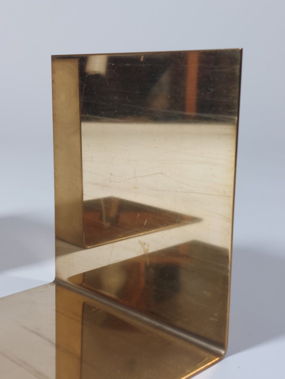 Image 1 of Coppia di fermalibri vintage in ottone di metà secolo, taglio circolare