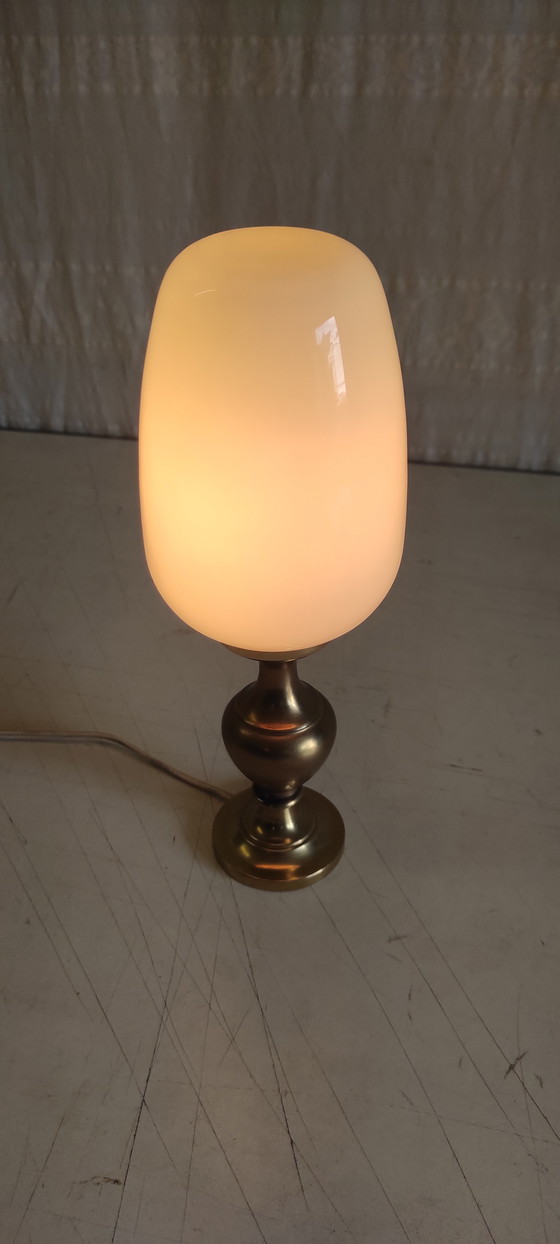Image 1 of Table lamp in brass with opaline glass globe - mid-20th century