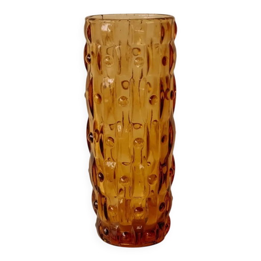 Amber glass cylindrical vase by Frantisek Vizner for Sklo Union