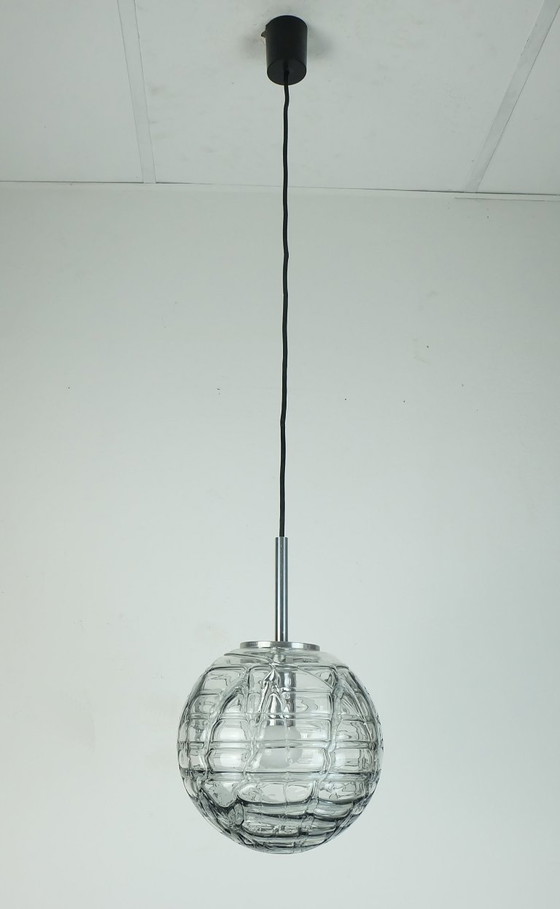 Image 1 of no. 2 de 2 - élégante lampe suspendue mid century doria-leuchten verre et métal gris clair et fumé années 60 70 suspension
