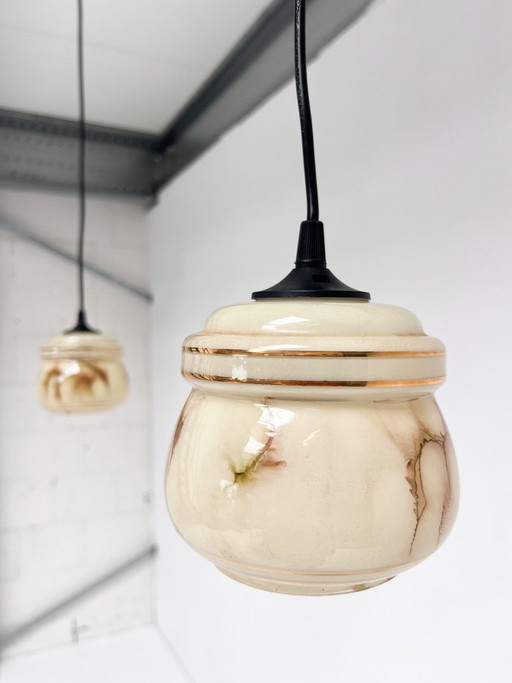 Set di 2 lampade da soffitto vintage con motivo marmorizzato, anni '60 – hanglampen, Glass (photo 2 of 9)
