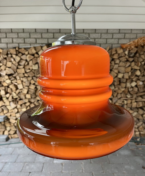 Lampada a sospensione Honsel in vetro/cromo degli anni sessanta