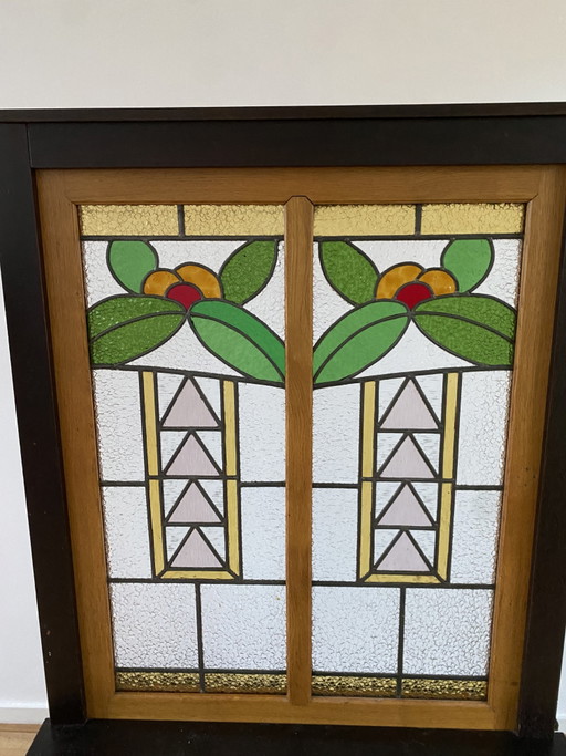 Glas In Lood Roomdivider 1920 Uit Stoomtrein Station Uit Veghel – kamerschermen, Wood (photo 2 of 8)