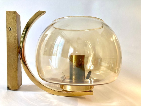 Image 1 of Arc vintage wall lights. Brass and smoked glass. 1970