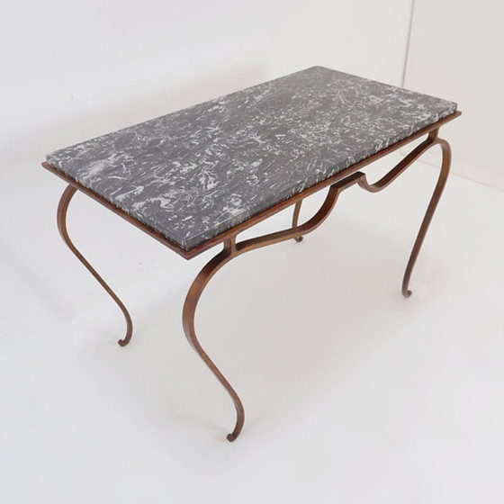 Image 1 of Gilded metal side table with marble top, René Prou style