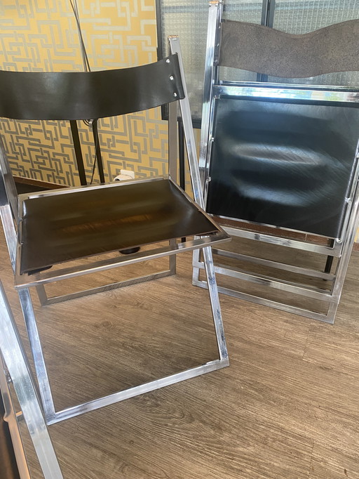 4 (Vier) Prachtige Vintage Klapstoelen, Model ‘Elios’, Ontworpen Door Fontoni & Geraci Voor Lübke in de Jaren 70