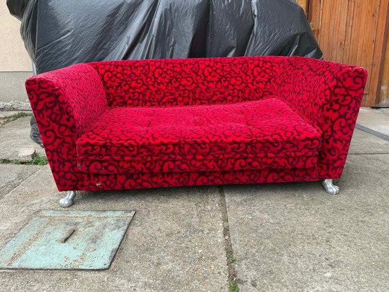 Red Fabric Monster Three-Seat Sofa with Rose Pattern from Bretz – Couches, Silver (photo 2 of 6)