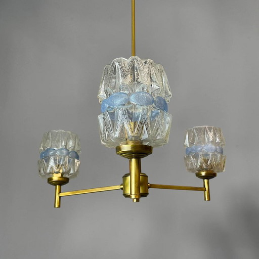 Mid Century Modern Three-Light Wood and Glass Modern Chandelier, 1960s – kroonluchters