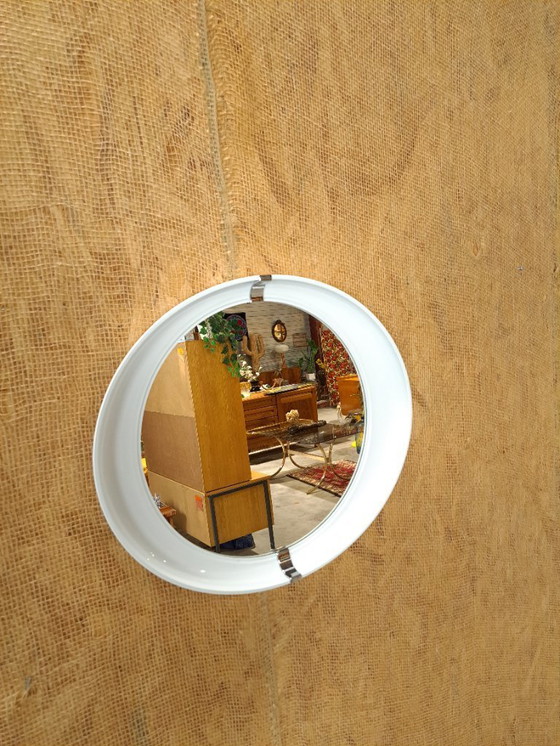 Image 1 of Ovale ronde witte kunststof spiegel met chroom