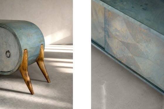Image 1 of Credenza in legno stile Mid-Century Modern italiano, colore turchese, linee aerodinamiche, anni '60.