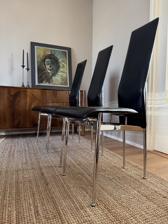 Image 1 of Set of 6 "S44" Leer en Chromen Design Stoelen door Gualtierotti en Vegni voor Fasem (1980s)