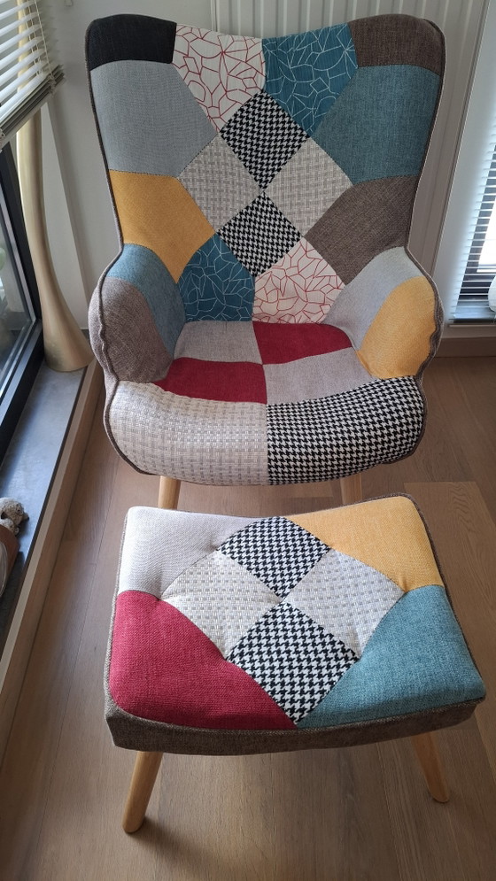 Image 1 of Fauteuil patchwork + repose-pieds