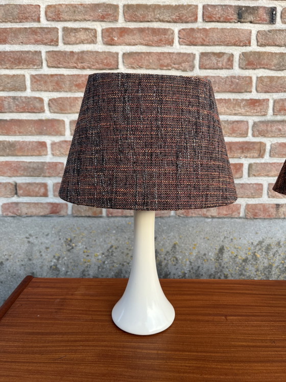 Image 1 of Vintage set of space-age style ceramic table lamps with tweed shades
