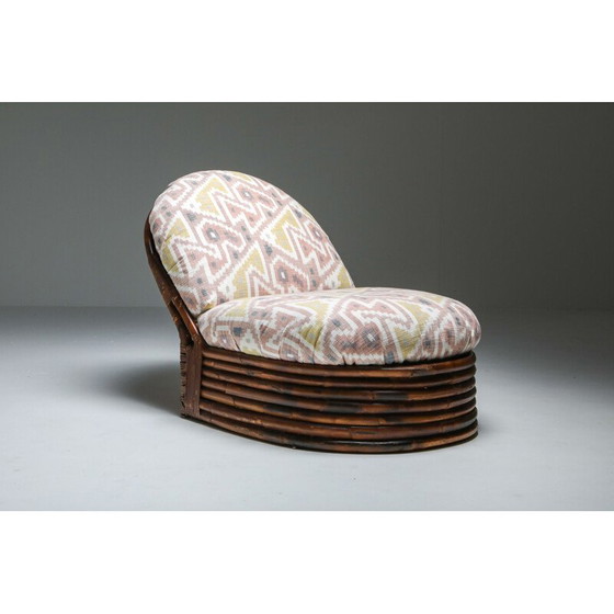 Image 1 of Pair of Vintage Bamboo Lounge Chairs in Pierre Frey Jacquard 1970s