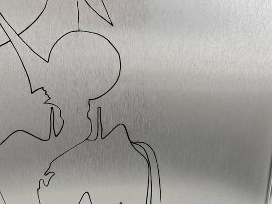 Image 1 of Vintage brushed steel picture, 1970s, Don Quixote, 70s Space Age, 1970s