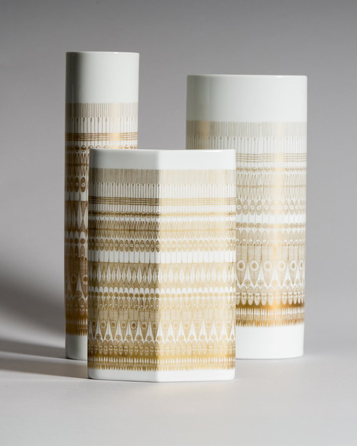 Gilded Geometry: Trio of Rosenthal Studio-Line Porcelain Vases by Theo Baumann & Tapio Wirkkala, Germany, Late 1960s
