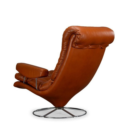 Image 1 of Dänischer Drehsessel im Mid-Century-Modern-Stil aus cognacfarbenem Leder, 1960er Jahre