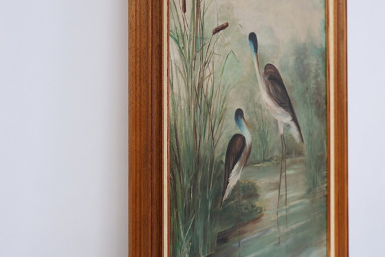 Image 1 of Grand tableau décoratif d'oiseaux dans l'eau, France années 1960