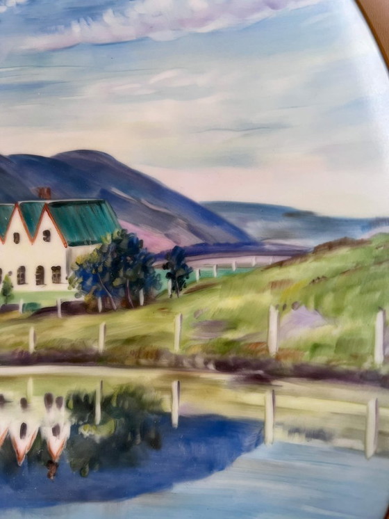 Image 1 of Plato de pared Noritake, 35,5 cm, motivo islandés, pintado a mano, borde dorado, década de 1970, artículo raro