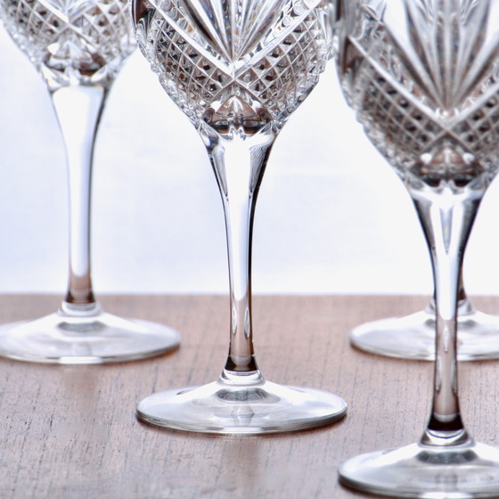 Image 1 of 6x Antique Chiseled Crystal Wine Glasses