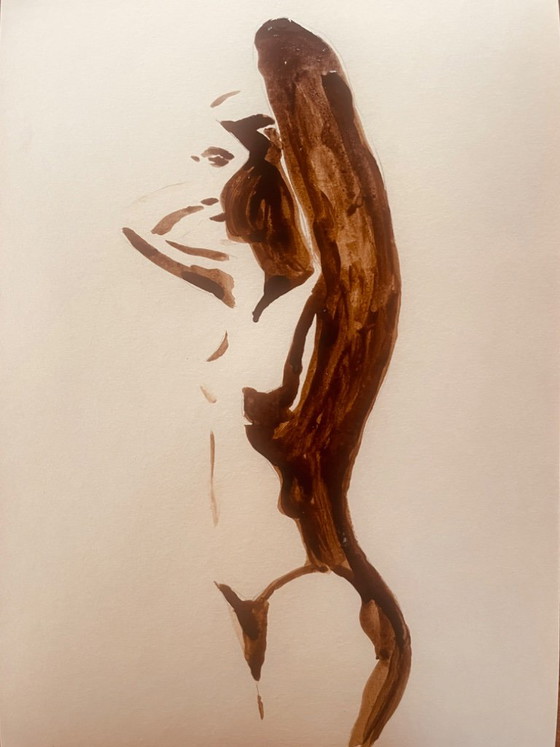 Monochrome Painting Brown Earth Wabi Sabi Female Portrait “Play of Shadows” – Paintings & Drawings, Paper (photo 4 of 8)