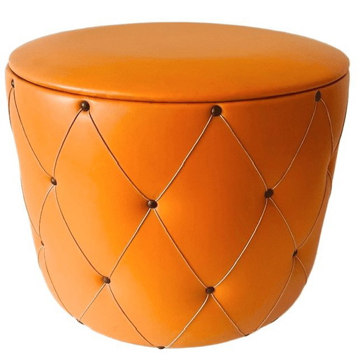 Vintage mid-century poef oranje skai 1960's